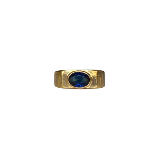 Solid 9K Yellow Gold Sapphire Anubis Ring