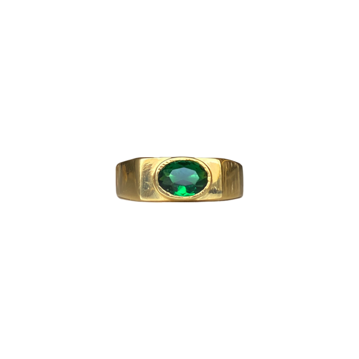 Solid 9K Yellow Gold Emerald Anubis Ring