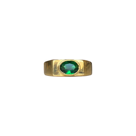 Solid 9K Yellow Gold Emerald Anubis Ring