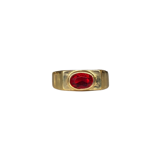 Solid 9K Yellow Gold Ruby Anubis Ring