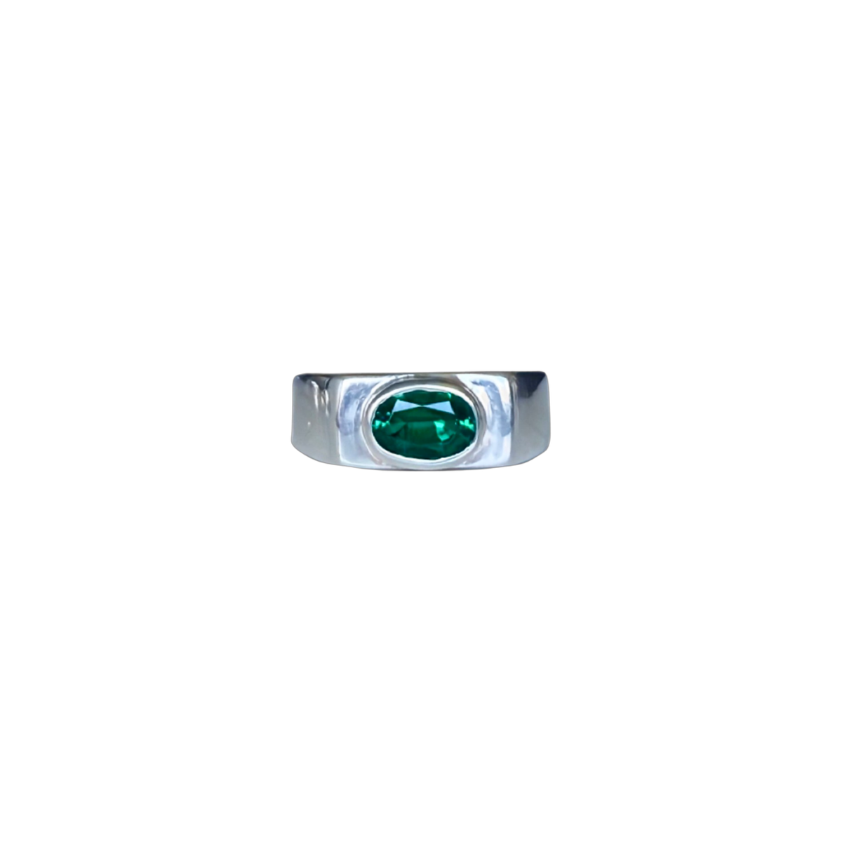 Sterling Silver Emerald Anubis Ring